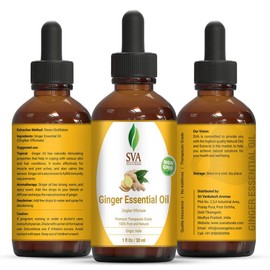SVA Organics Ginger Essential Oil 30 ml (1 Oz) in Glass Bottle with Dropper - 100% Pure and Natural Therapeutic Grade Essential Oil for Aromatherapy, Skin Therapy, Hair & More