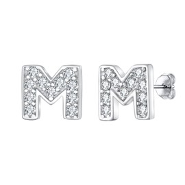 EVER FAITH Letter F Stud Earrings 925 Sterling Silver CZ Initial A-Z Alphabet Pendant Earrings for Women Girls, Sterling Silver Cubic Zirconia, Cubic Zirconia