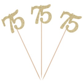 Pack of 10 Gold Glitter 75th Birthday Centerpiece Sticks Number 75 Table Topper Age Letter Decorations