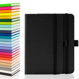 Notes London 2 x A6 Notebooks, Double Pack with Lined Pages, Pen Loop and Expandable Paper Pocket Hardback Medium Journal New Notepad Note Book Notes Diary Pad (Black)