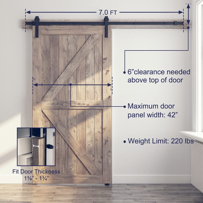 SMARTSTANDARD 7 FT Barn Door Hardware Kit -Fits 42" Wide