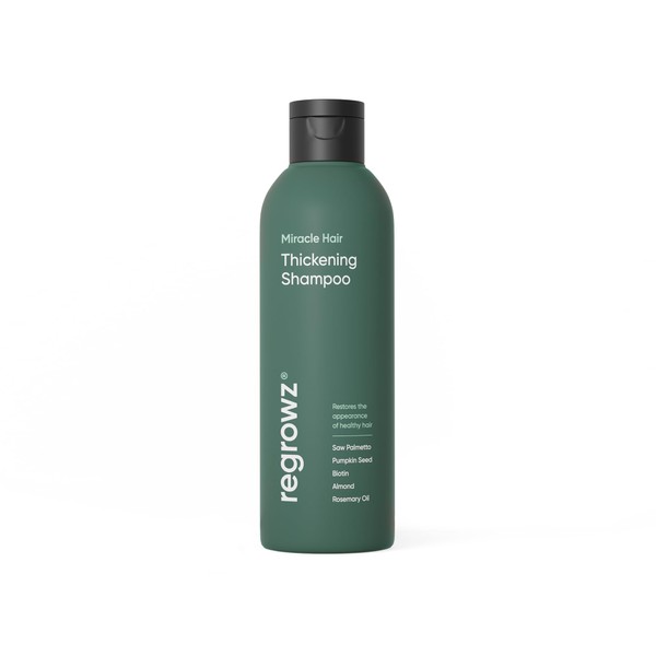 Regrowz Thickening Shampoo with Saw Palmetto, Biotin, Rosemary Oil, Coconut, Almond and Holy Basil, Enriched with Natural DHT Blockers, Sulphate Free, Paraben Free, 225 ml