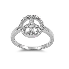 CloseoutWarehouse Cubic Zirconia Peace Sign Ring Sterling Silver Size 5