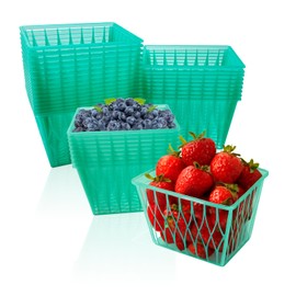 25 Pack Plastic Berry Baskets Strawberry Basket 4-Inch Berry Picking Basket Farmer Market Produce Baskets Fruit Vegetable Storage Containers