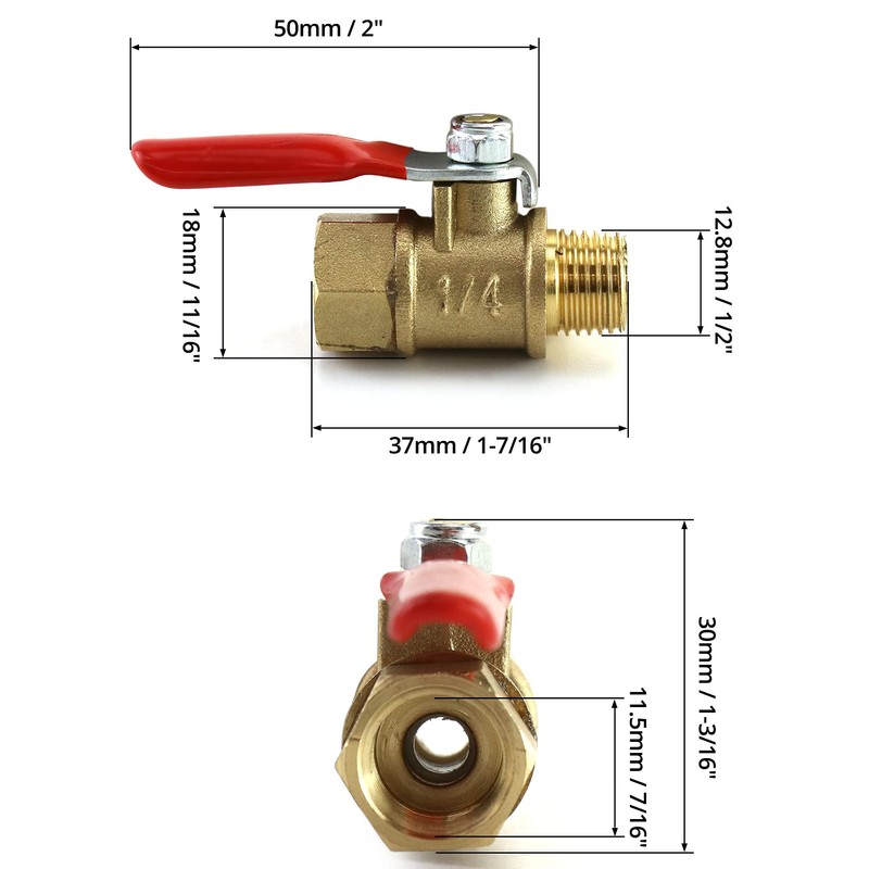 QWORK Ball Valve, 3 Pcs 1/4" Heavy Duty Brass Ball