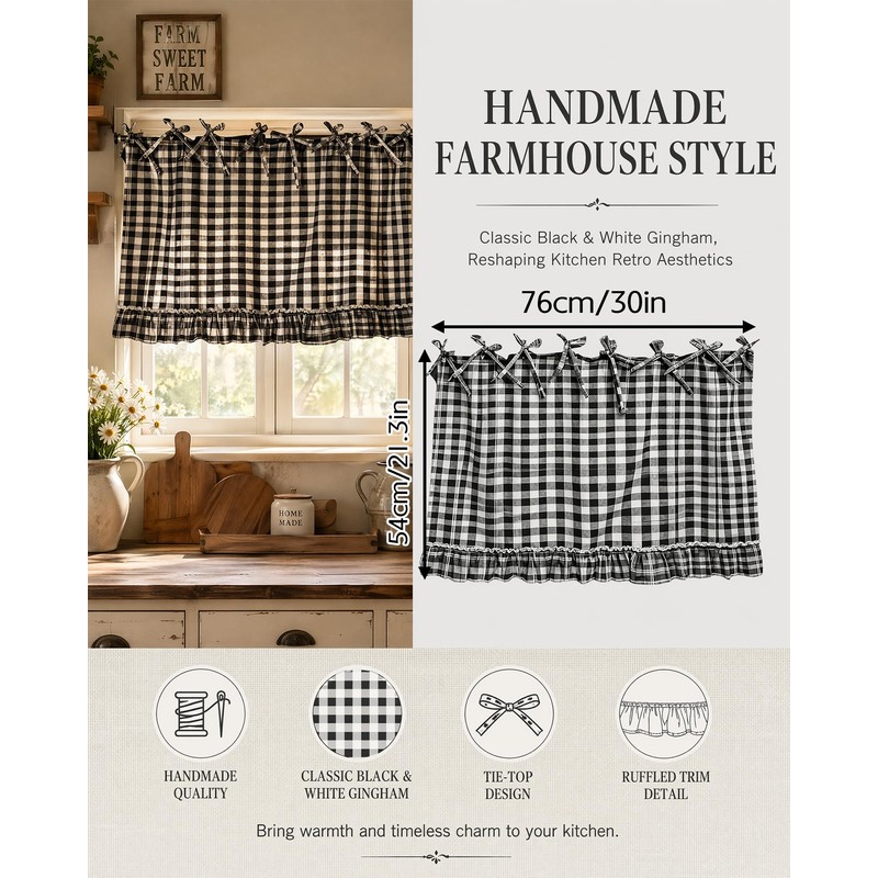 Handmade Check Oven Skirts, Oven Curtain for Farmhouse Kitchen (Black)