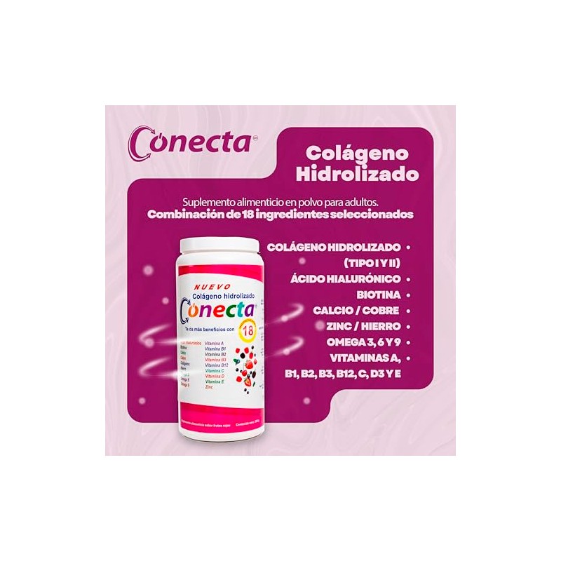 Conecta Colágeno Hidrolizado Ácido Hialurónico Biotina Suplemento Polvo Piel Cabello