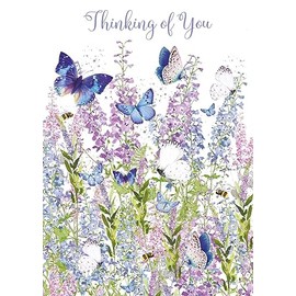 Nigel Quiney Thinking of You Card - Purple Flowers and Butterflies - Eco-Friendly and Recyclable