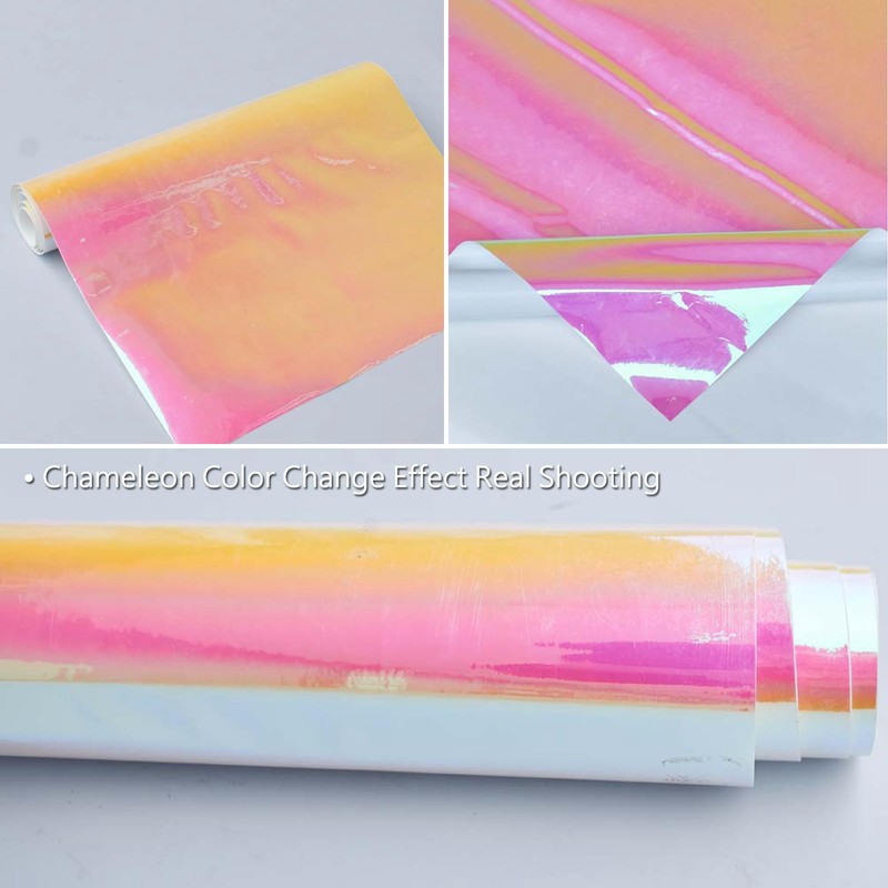 AuMoHall Holographic Rainbow Pink Car Vinyl Wrap Chameleon Color Change