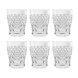 TarHong Hobnail Premium Plastic Drinkware Tumbler/Double Old Fashioned, 14 Ounce, Clear, Set of 6