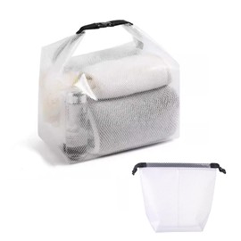 Cosmetic storage bag with dry and wet separation, wash bag, hand-held bag, portable storage bag, simple style,suitable for travel, fitness, swimming, outdoor rafting (White, 7.1in*6.3in*9.4in)