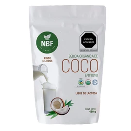 NBF Bebida de Coco Orgánica en Polvo 480 g | Sin Gluten, Libre de Lactosas| Ideal para Batidos, Smoothies, Platilos y Repostería | Con trozos de coco | Orgánica, Natural y Saludable