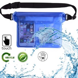 AWAVM 2PCS Waterproof Outdoor Sports Waist Pack, Adjustable Waterproof Phone Bag, PVC Three-Layer Sealed Waterproof Phone Waist Pack, Beach, Swimming Pool (Blue and Black)