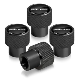 iPick Image for Ford F150 Raptor 2017 to 2019 in Black on Black Aluminum Tire Valve Stem Caps