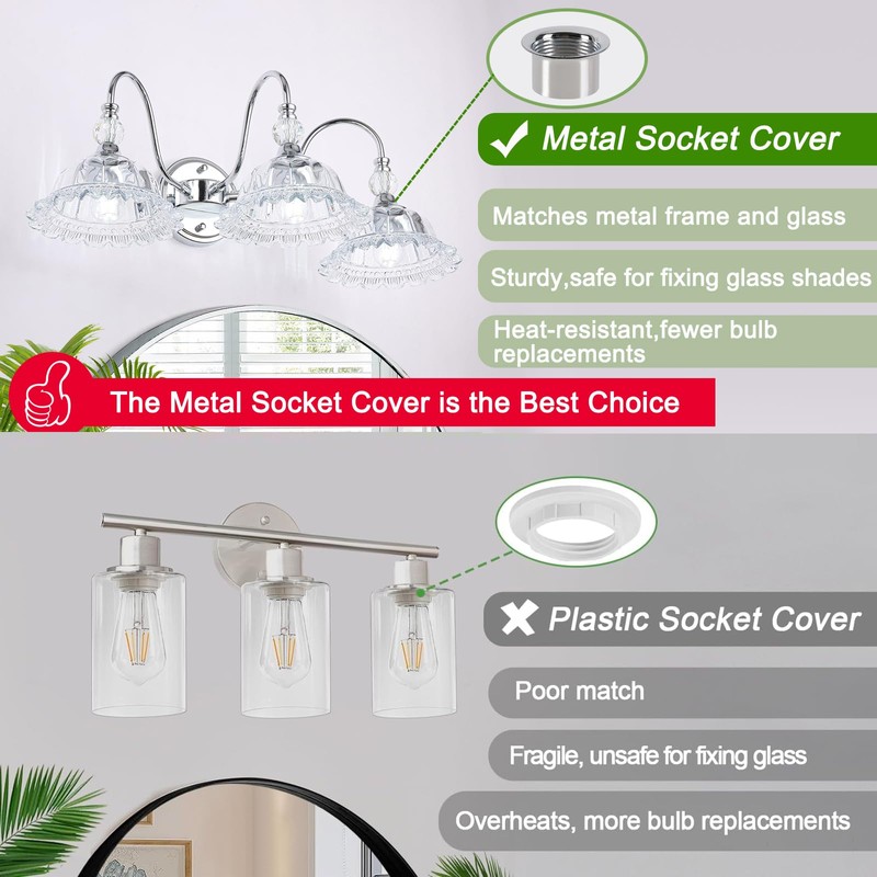 ZHUOER Chrome Bathroom Vanity Light Fixtures 3 Lights Vanity Lights