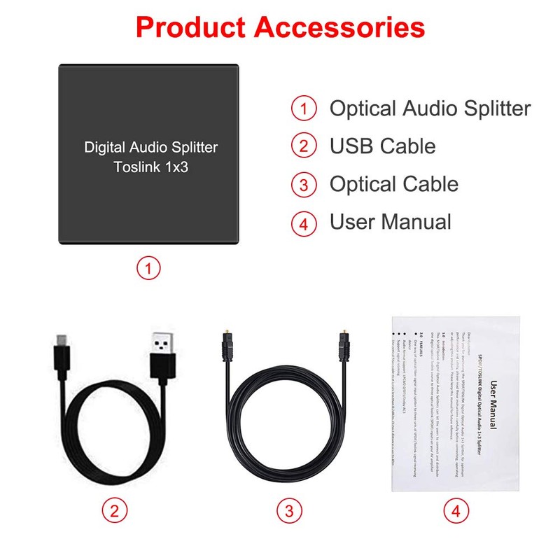 3 Port Toslink Splitter with Optical Cable (1 In 3