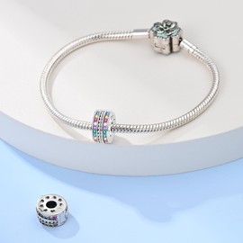 LONGLUCK - Abalorio de plata de ley 925 con clip para pulsera, collar, abalorio espaciadoras con circonita cúbica 5A para el día de la madre, regalo de Navidad para mujeres (2 unidades), Plata de ley