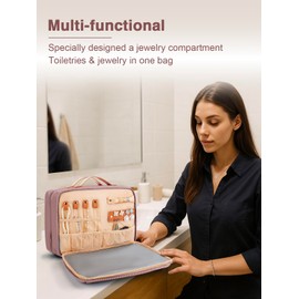 Women's Hanging Toiletry Bag, Waterproof Travel Cosmetic Organizer with Jewelry Storage, Large Capacity Makeup Case for Full-Size Skincare & Bathroom Essentials, Portable Cosmetic kit, Dark Purple