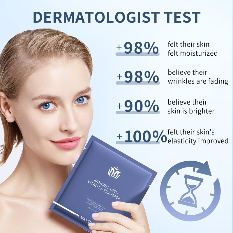 MAVENI Bio-Collagen Face Masks, Real Deep Collagen Mask, Vitality-Fill Deep