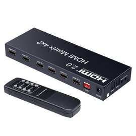 ELEVIEW EHD-626Y HDMI Matrix Selector, 4 Inputs, 2 Outputs, 4K60Hz, 1080p120Hz, Audio Separation, Optical Digital Output