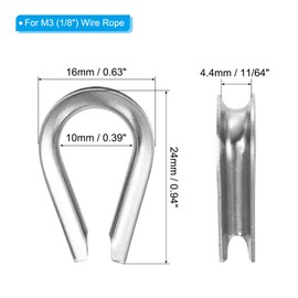 PATIKIL M3 50pcs Stainless Steel Thimble Wire Rope Thimble 3mm Diameter Wire Rope for Cable Rigging