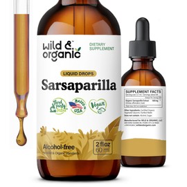 Wild & Organic Wild & Organic Sarsaparilla Root Drops - Detox Cleanse Drops - Sarsaparilla Powder Based Tincture - Vegan, Sugar & Alcohol-Free Liquid Supplement - 2 fl oz