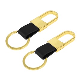 A ABSOPRO Car Keychain Universal Key Chain with Ring for Key Fobs for Home for Women Leather,Zinc Alloy Gold Tone,Black 2Pcs