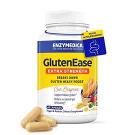 Enzymedica , GlutenEase extra fuerte, ayuda digestiva para la digestión de gluten y caseína, vegano, sin OGM, 60 cápsulas (60 porciones)