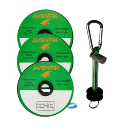 Aventik 100% Fluorocarbon Fly Fishing Tippet Line Fast Sinking Invisible Fly Fishing Bass Fishing Carp Fishing Saltwater Fishing Line 50 Meter/Spool, 0X-6X (4X+5X+6X+Tippet Holder)