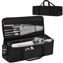 CSOKRE Grill Tool Storage Bag, Outdoor BBQ utensil storage with Pockets for Barbecue Tool up to 22", Large Grilling Utensil Holder Storage Caddy, Grill accessory Case for Camping Picnic,Black,Bag Only