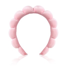 Ycfish Puffy Makeup Headband Spa Headbands for Women Sponge & Terry Towel Cloth Fabric Cute Skincare Headband for Face Washing, Makeup Removal, Shower, Facial Mask (Pink)