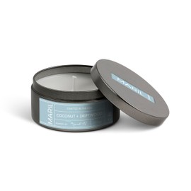 MARIL Collection Scented Travel 4 Ounce Wax and Metal Lidded Vessel Candle, Coconut + Driftwood