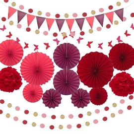 Red Birthday Party Decorations Hanging Paper Fans Anniversary Decorations For Party Strawberry Circus Sunset Party Decorations Turning Red Party Supplies
