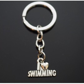 "I Love Swimming" Key Chain Silver Pendant Keychain Coach Teacher Player Gift