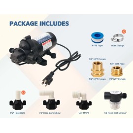 KENCIT T33 Automatic On-Demand Diaphragm Pump 115Vac, 4.0GPM, 45PSI, Industri...