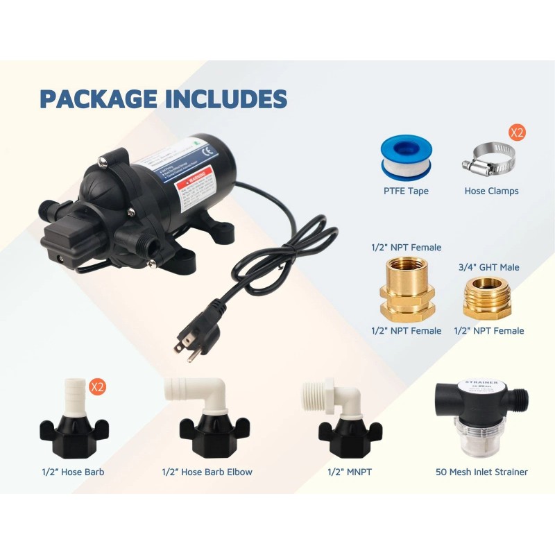 KENCIT T33 Automatic On-Demand Diaphragm Pump 115Vac, 4.0GPM, 45PSI, Industri...