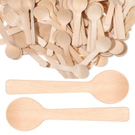 AKOAK 100 Pcs Mini Round Wooden Spoon, 3.9 "Disposable Tasting Sampling Spoon, Disposable Wooden Tableware for Parties, Camping, Weddings, Jellies, Puddings, Yogurt, Desserts, Cakes, Ice Cream