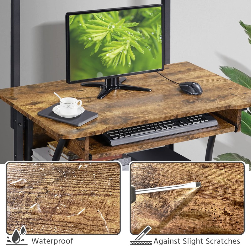 Yaheetech 3 Tiers Rolling Computer Desk with Keyboard Tray and