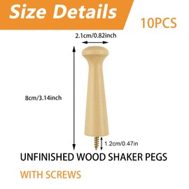 MOROBOR 10pcs Wooden Shaker Pegs, Towel Hook Shelf Clip Screw-On Solid Hat Hooks Unfinished Wood Shaker Racks for Bathroom Doors Stair Edges