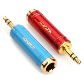 MOBOREST 3.5mm Male to 6.35mm Female Stereo Pure Copper Adapter, 1/8 Inch Plug to 1/4 Inch Jack Stereo Adapter, Can be Used Conversion Headphone adapte, amp adapte, Fashion 1Red+1Blue
