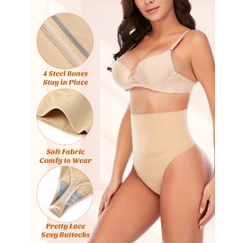 Werena Tummy Control Thong Shapewear for Women Seamless Shaping Thong Panties Body Shaper Underwear(01# Beige-wire(mid rise),Small)