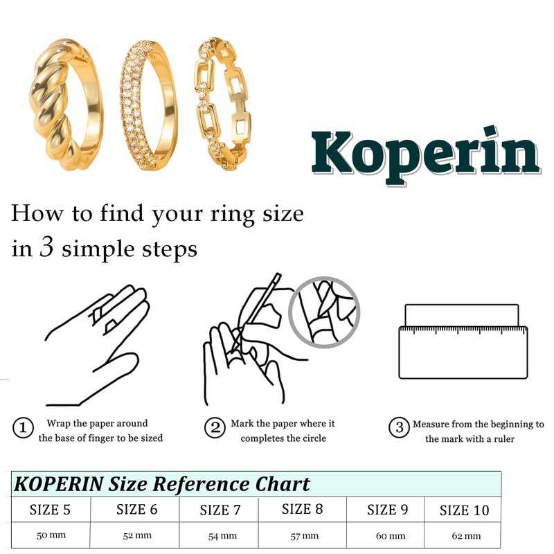 koperin Dainty Stacking 3pc Thumb Rings Don't Tarnish - 14K