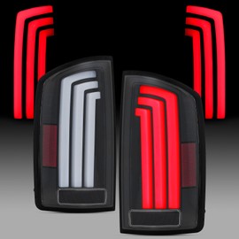 Reinko LED Tail Light Assembly For 2002-2006 Dodge Ram 1500/2003-2006 Dodge Ram 2500 3500 Rear Lamp, Black Housing White LED Tube Brake Lamp, Driver & Passenger Side Pair