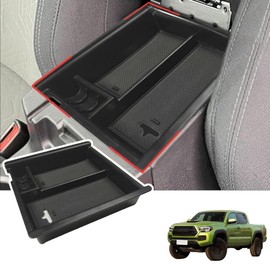 AZGaea Center Console Organizer for Toyota Tacoma Accessories 2016-2022 2023, Armrest Storage Container Compatible with Tacoma Interior Accessory, ABS Material Insert Tray, Anti-slip Black Mat