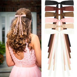 Large Bow Hair Clips Hair Ribbons for Women, 6Pcs Hair Clips with Long Silky Satin Ponytail Holder Accessories