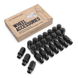 24pcs Black Bulge Lug Nuts - Metric 12x1.5 Thread Size - 1.75 inch Length - ET Style - Cone Conical Taper Seat Shank - Closed End - Compatible with Select 6Lug Vehicles and Aftermarket Wheels