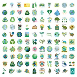 Environmental Protection Stickers 100 Pack Laptop Stickers, Earth Day Vinyl Waterproof Stickers for Water Bottles Skateboard Scrapbook Bike Computer,Phone,-Graffiti Stickers Pack for Teens Girls Kids