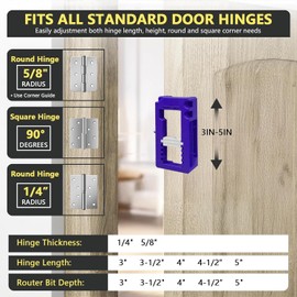 Door Hinge Router Template, Door Clamps, Doors Mortise, Doors Mounting Kit Fits 90 Degree Angles, and DoorHinges with Hinge Type Square, 0.64 cm or 1.6 cm Thickness, 7.6 cm to 12.7 cm Length (Blue)
