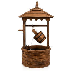 Tangkula Outdoor Wishing Well Water Fountain, Old-Fashioned Wood Waterfall Fountain w/Bucket Pump, Rustic Farmhouse Decoration for Garden, Backyard, 46 Inch Tall (22.5" x 22.5" x 48.5")