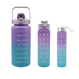 Summer Travel Gradient Water Bottles, 3 Counts/set Portable Tumbler with Straw & Strap, Reusable Water Bottles with Time Marks, Washable Drinkware:_Purple